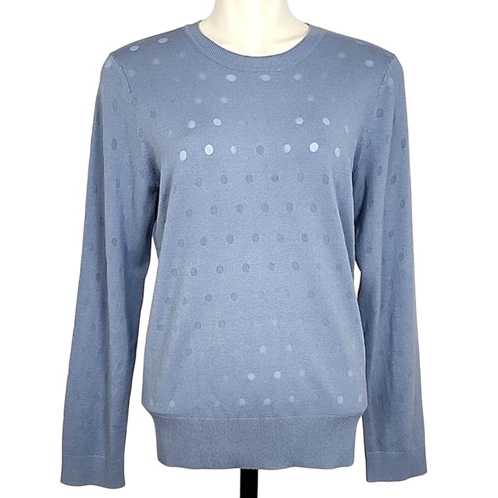 NWT Karl Lagerfeld Paris Women's Blue Polka Dot Jacquard Sweater L